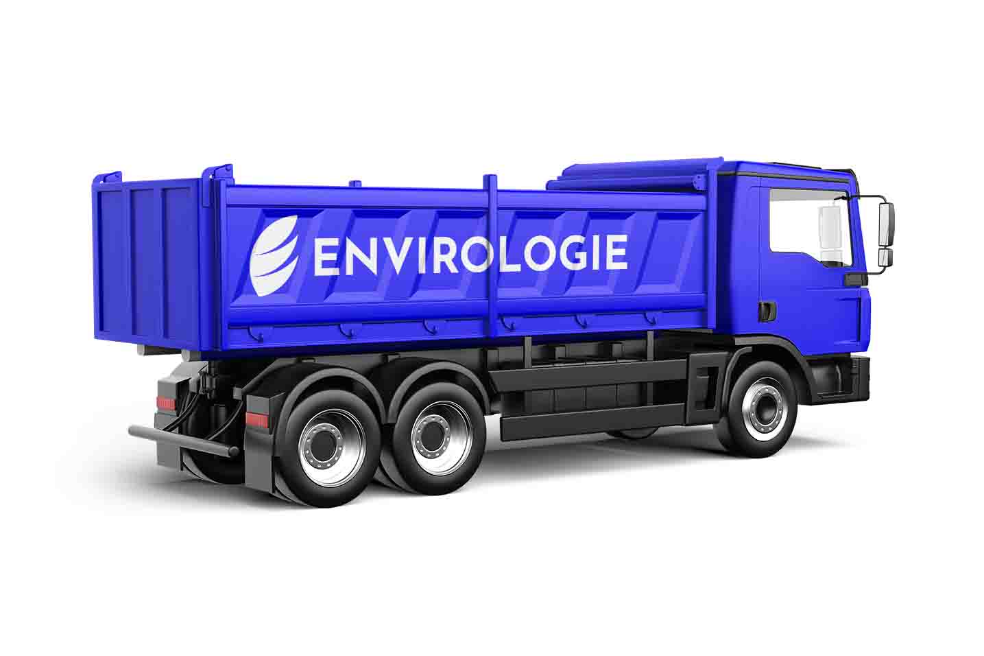 un camion de gestion de déchets avec le logo créé par panache communication
